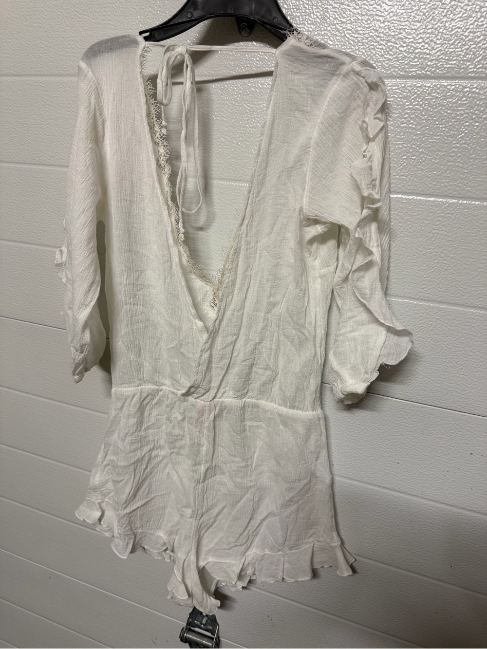Victoria's Secret White Lace-Trim V-Neck Romper